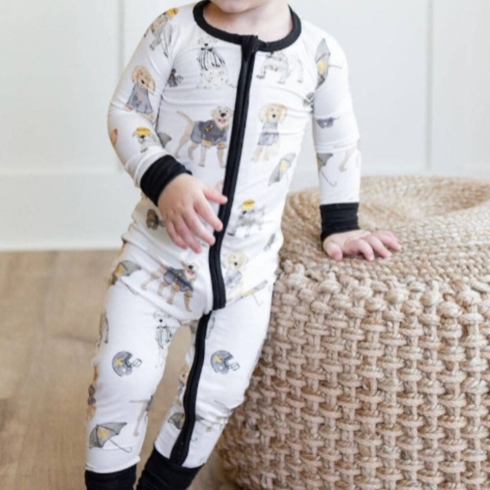 Black & Gold Puppy Football Zipper Onesie